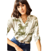 Cassime Women's Nostalgic Forest Green Patterned Viscose Shirt Buttoned