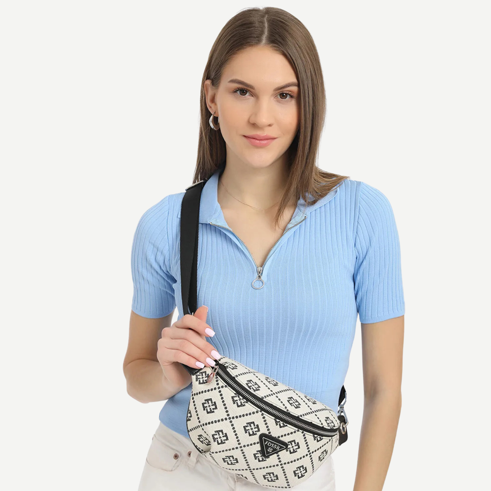 Fossil White-Black Women's Waist Bag